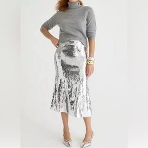 NWT - J. Crew Collection Silver Sparkle Sequin Skirt, S